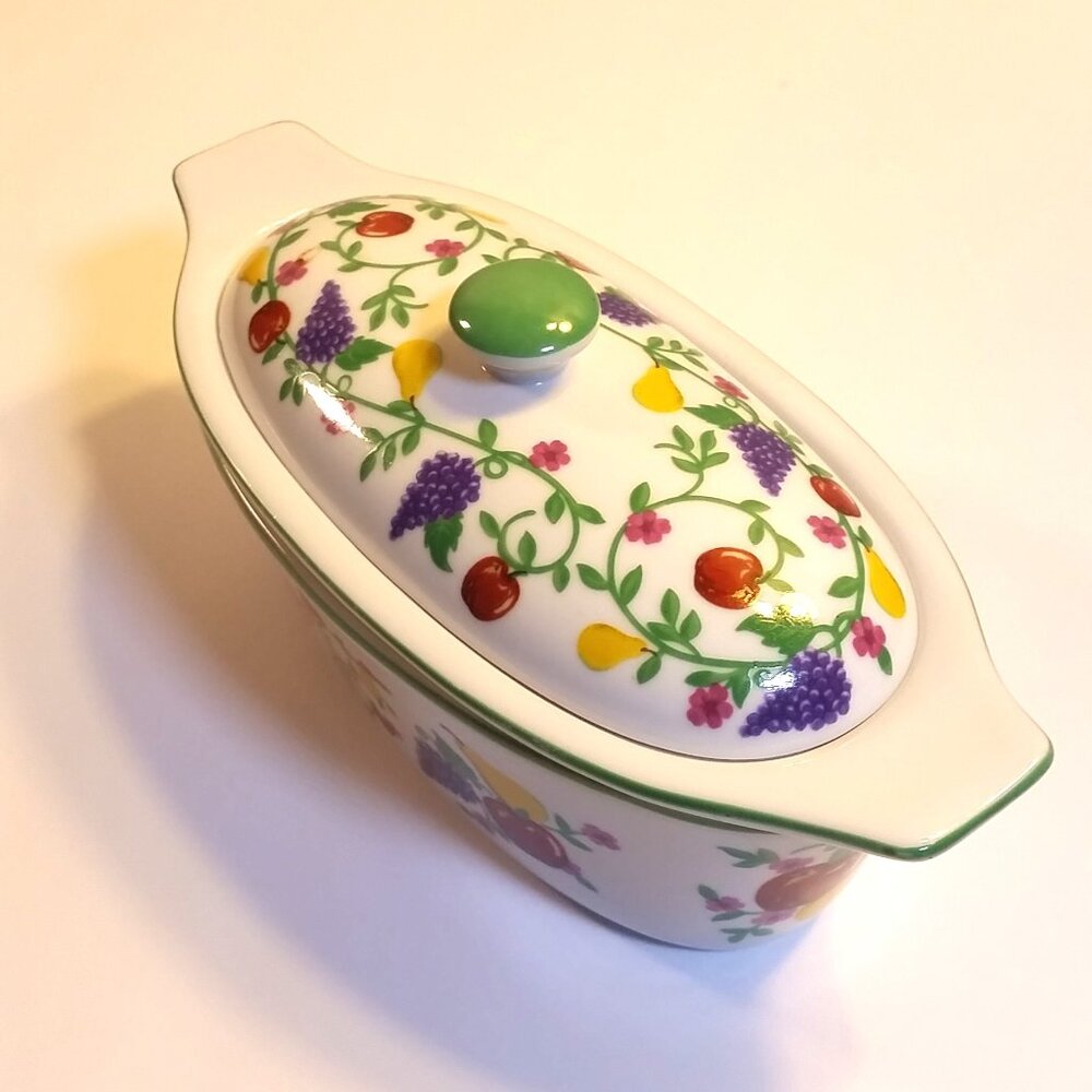 Cook Street Vtg - 3 Piece - Covered Butter Dish - Fruit Design